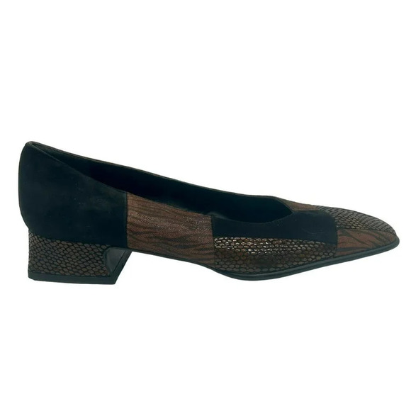 Proxy Suede Leather Flats Women 8.5 Square Toe Patchwork Zebra Snake Brown Black - Picture 1 of 8